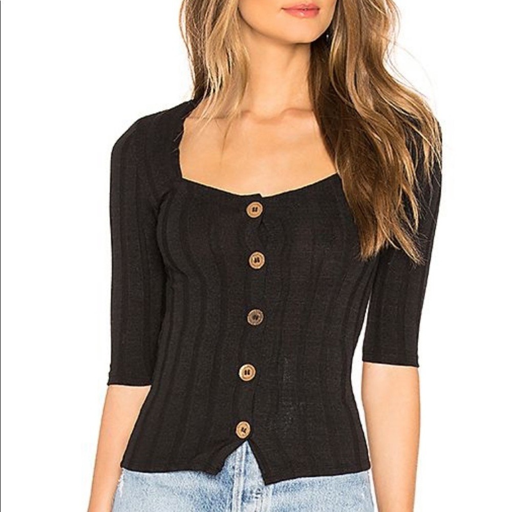 Free People Central Park Ribbed Square Neck Button Front Shirt Small Tight Fit